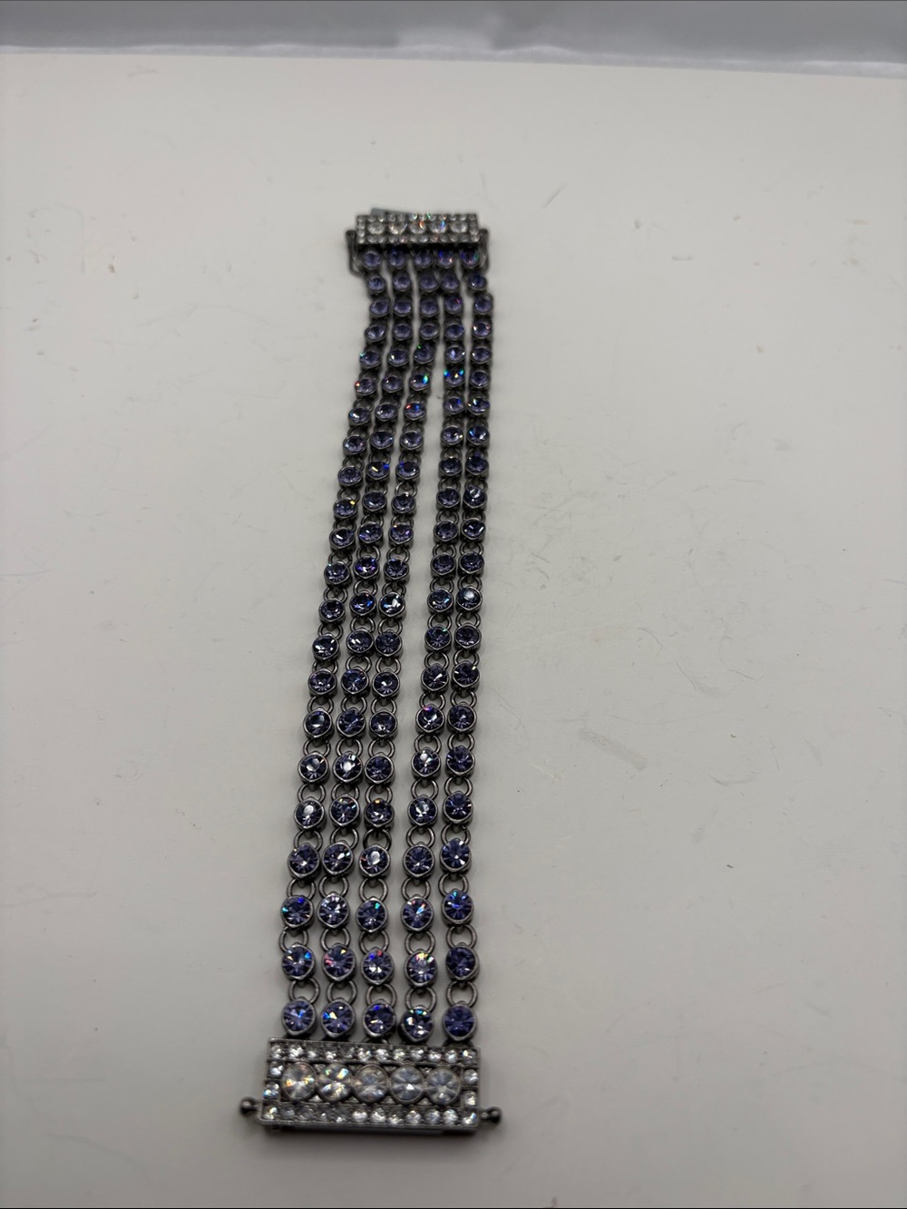 Purple Crystal Multi-Row Bracelet with Silver Accents